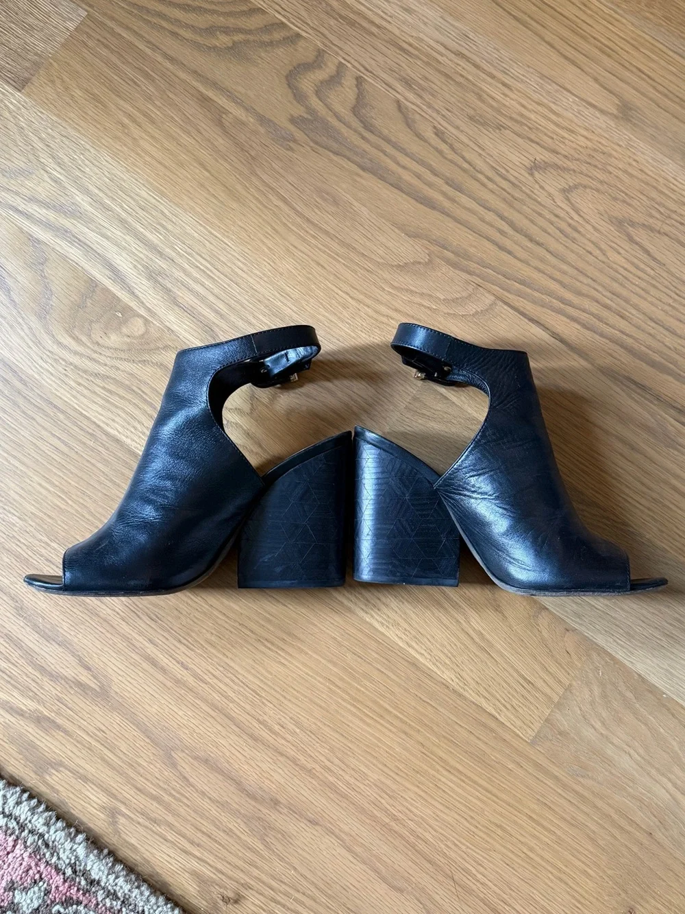 Tory Burch Black Leather Peep-Toe Wedge Sandals